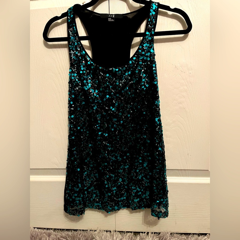 Black and green Sequins top